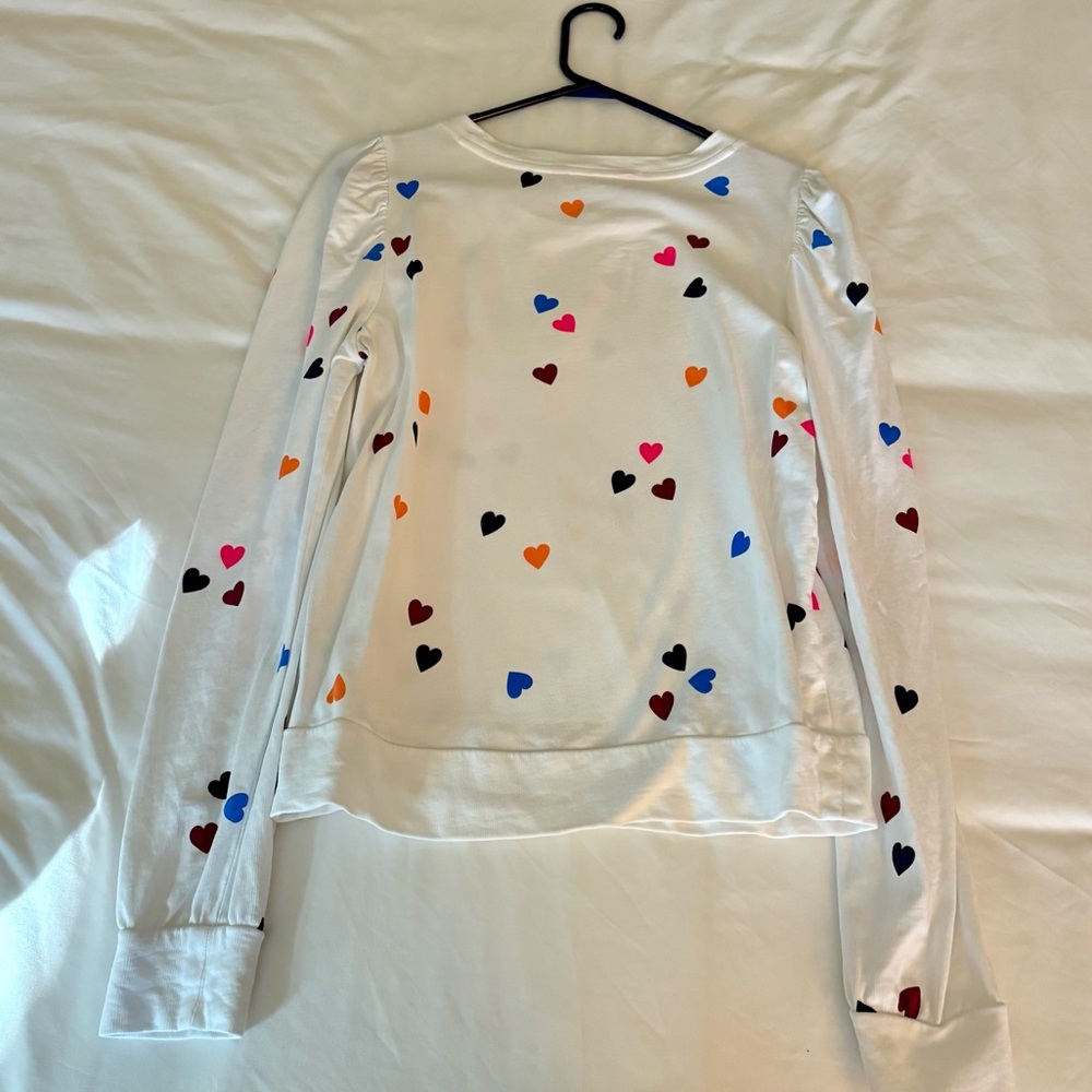 Lily Pulitzer Jensen Hearts White Puff Sleeve Sweatshirt Medium - Picture 3 of 5